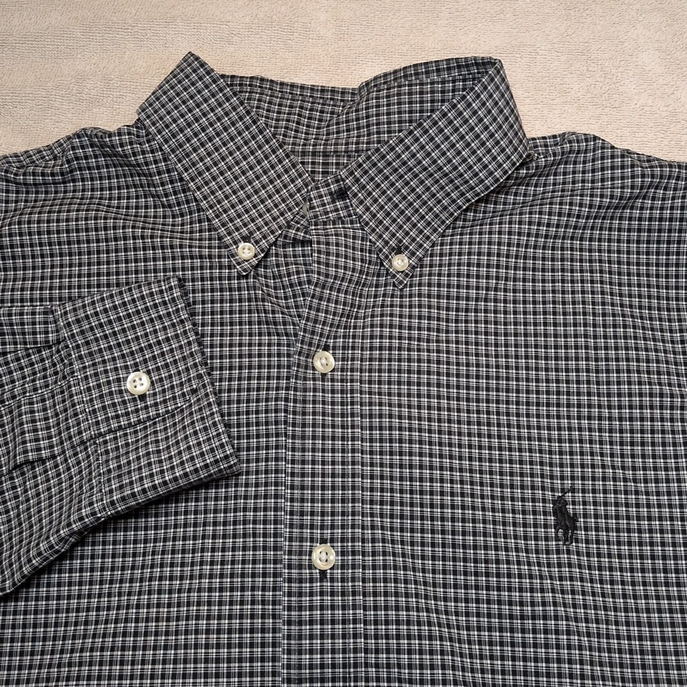Polo Ralph Lauren Mens Classic Fit Black Plaid Lg Sleeve Sz L Cotton Stretch
